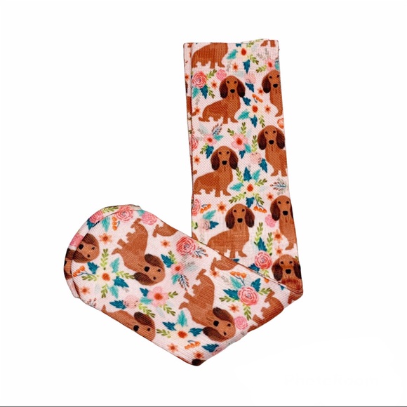 FUNINDIY Accessories - FUNINDIY Floral Pink dachshund Dog tube Socks